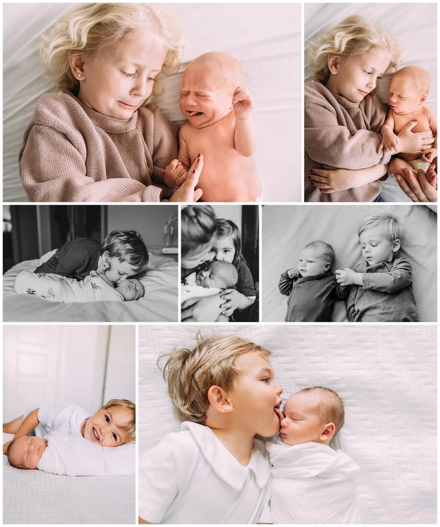 Siblings with newborn baby during lifestyle newborn photography session