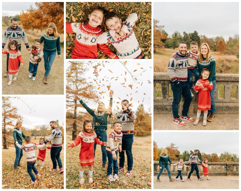 fall foliage and family in Christmas sweaters