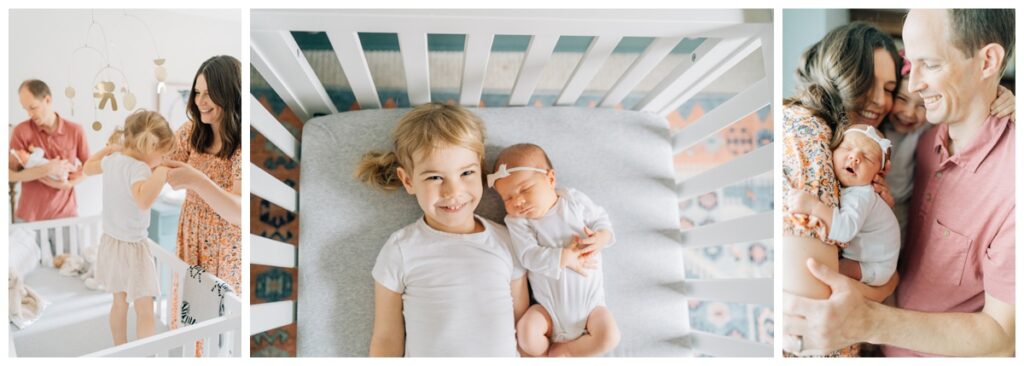 Family newborn photography session in nursery 