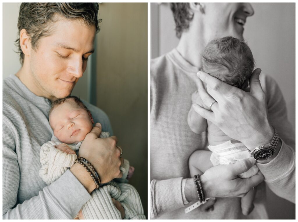 Dad snuggling new baby boy after birth in OKC hospital