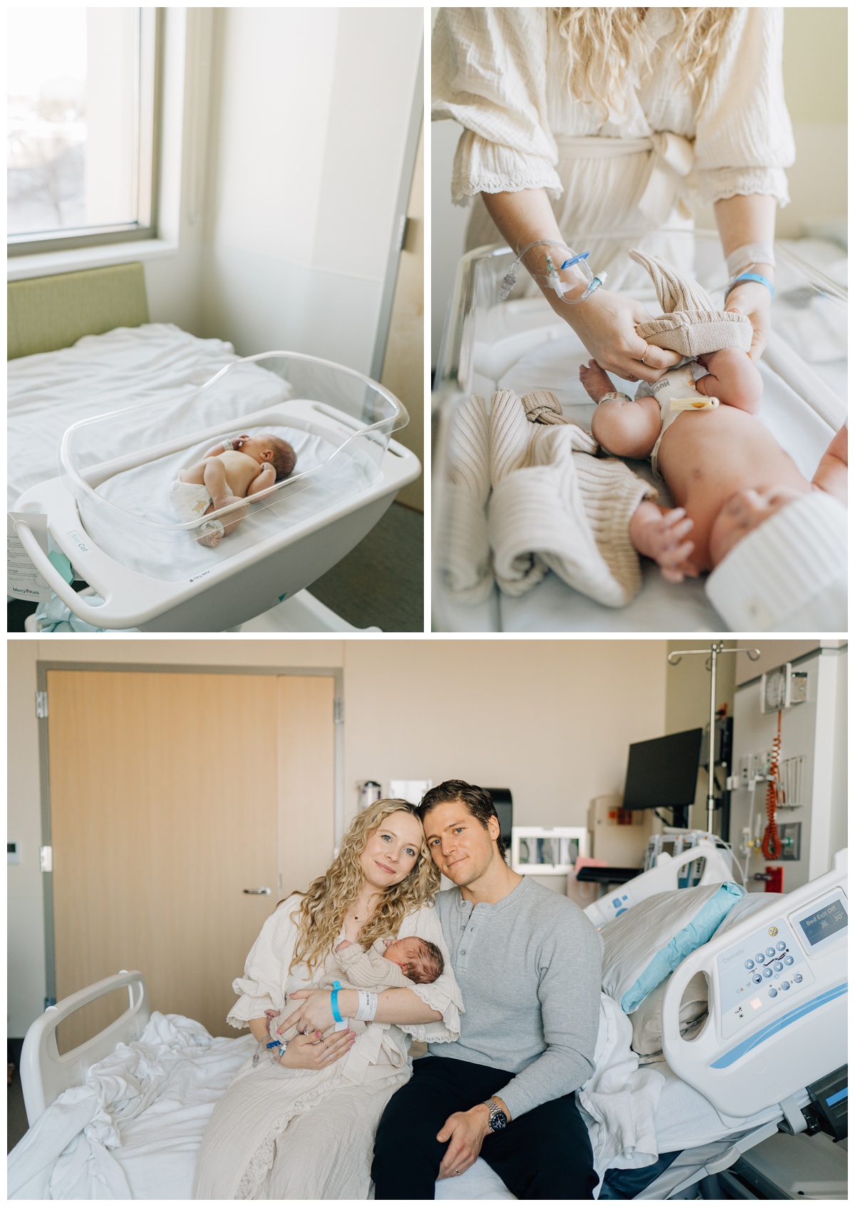 Newborn baby in the bassinet of hosipital room after birth for OKC fresh 48 session with Haley Kinzie 