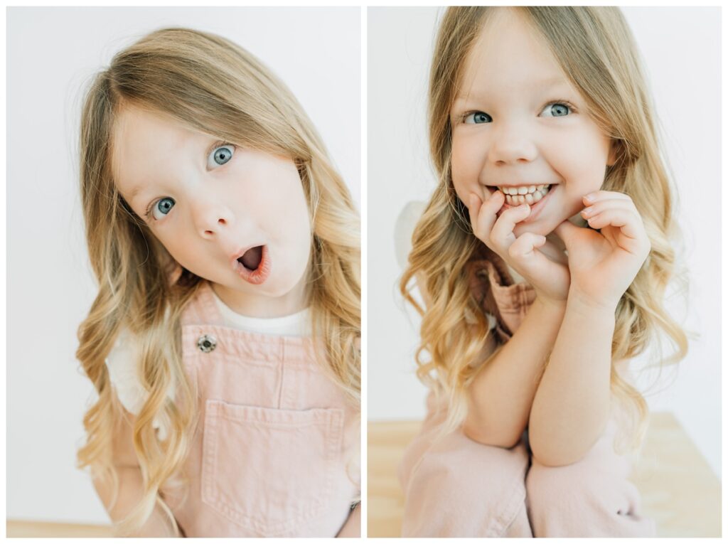 Silly and fun girl during her modern preschool portrait session