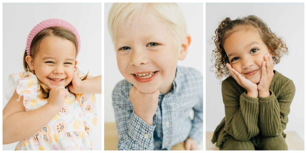 children sitting on box for school portrait photographer Haley Kinzie