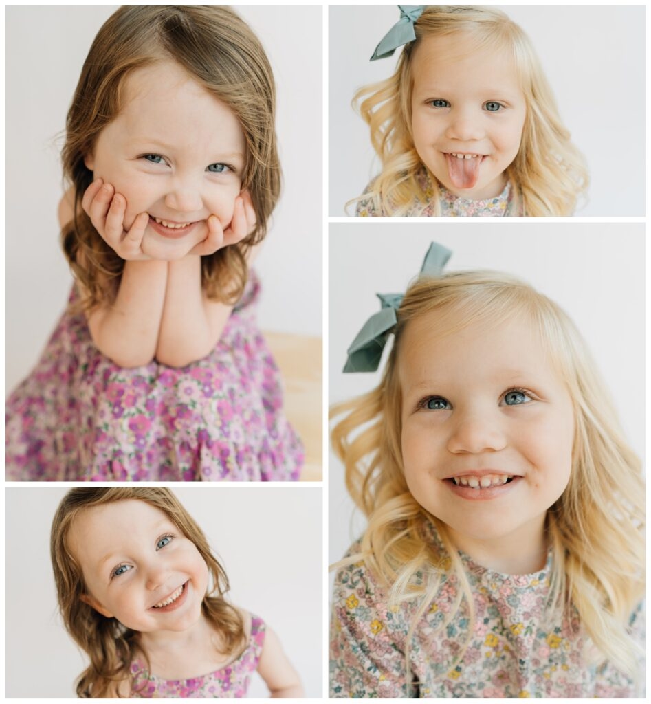 toddler girls smiling and laughing during modern school portraits