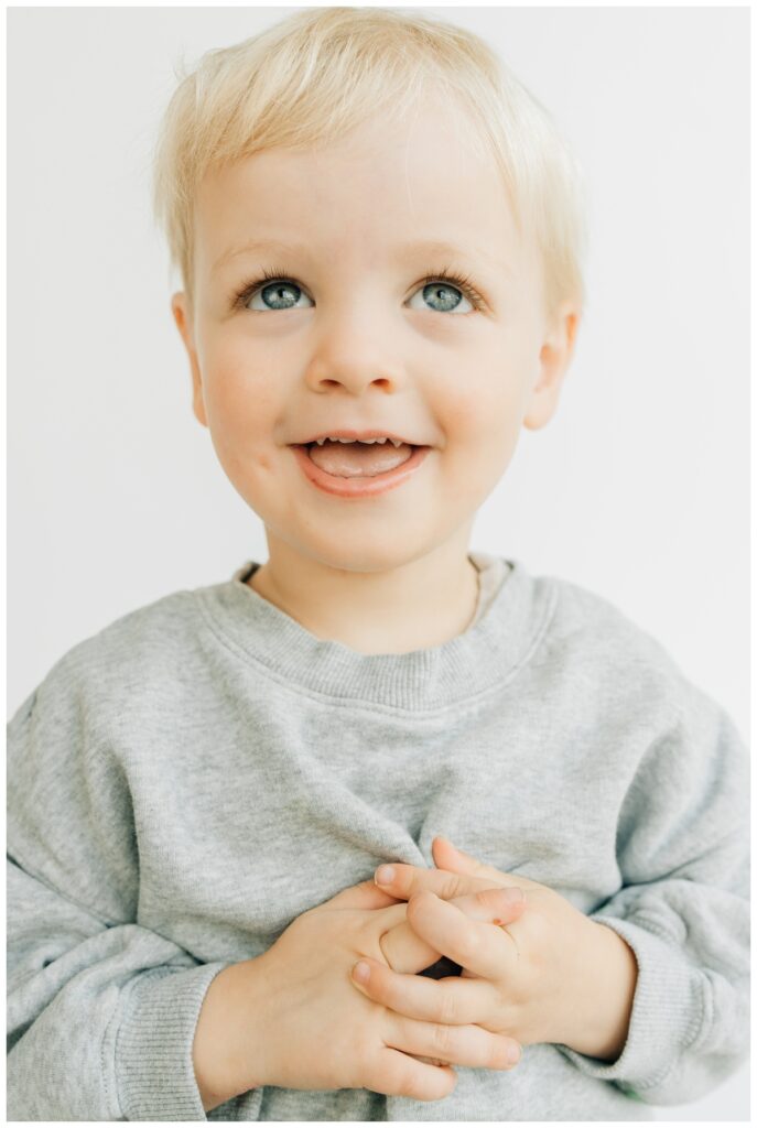 clean white backdrop for school portrait photography equipment set up for preschool portraits