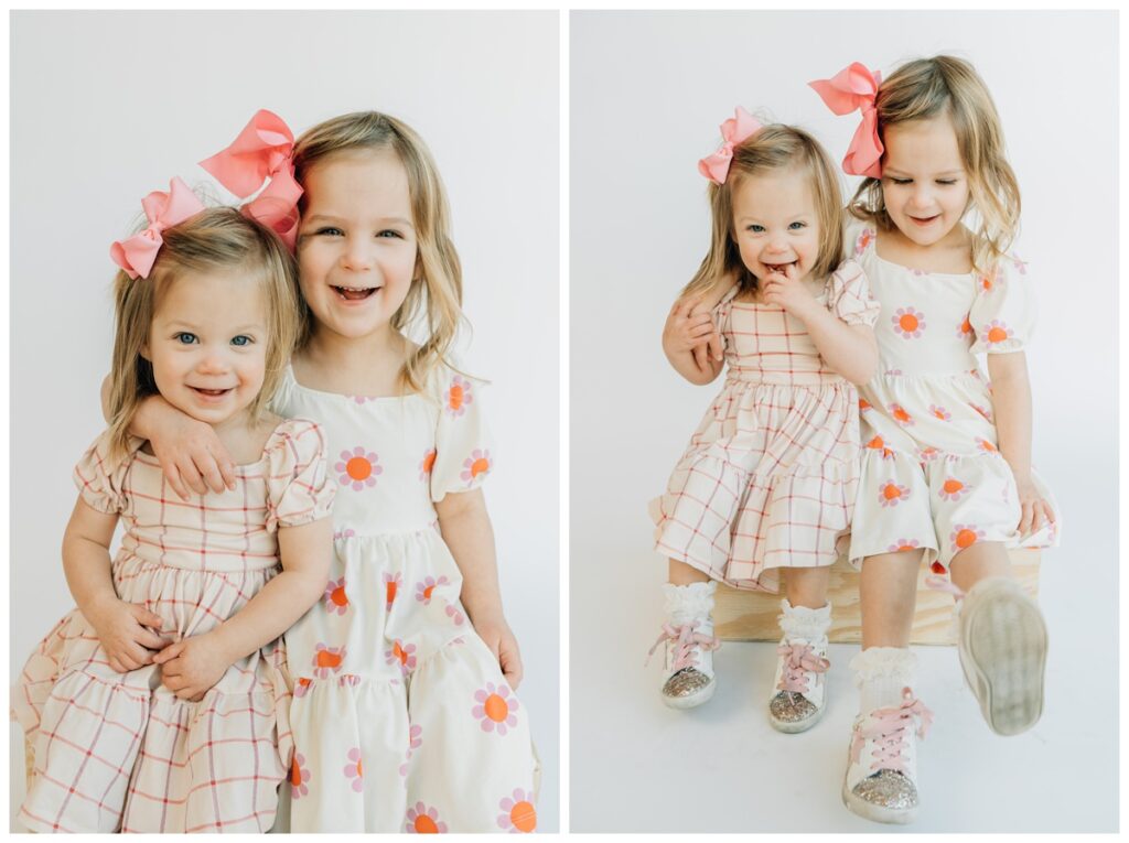 sisters posing for fine art school portraits with Haley Kinzie
