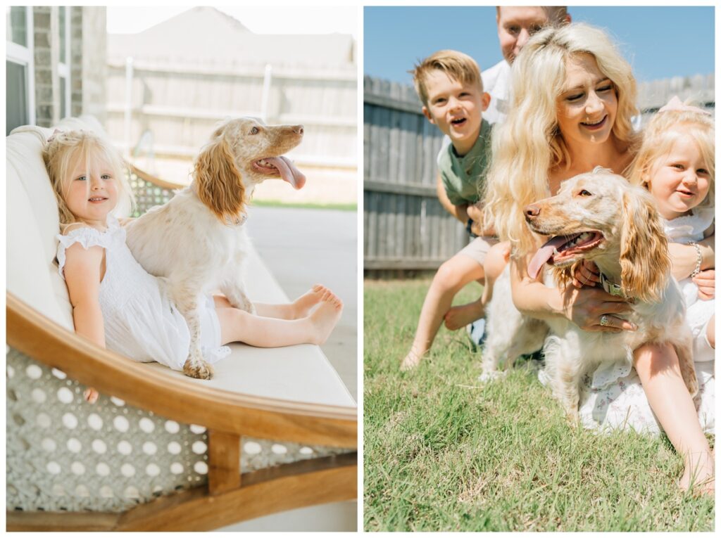 family portraits with pets playing outside as a family with Haley Kinzie Photography