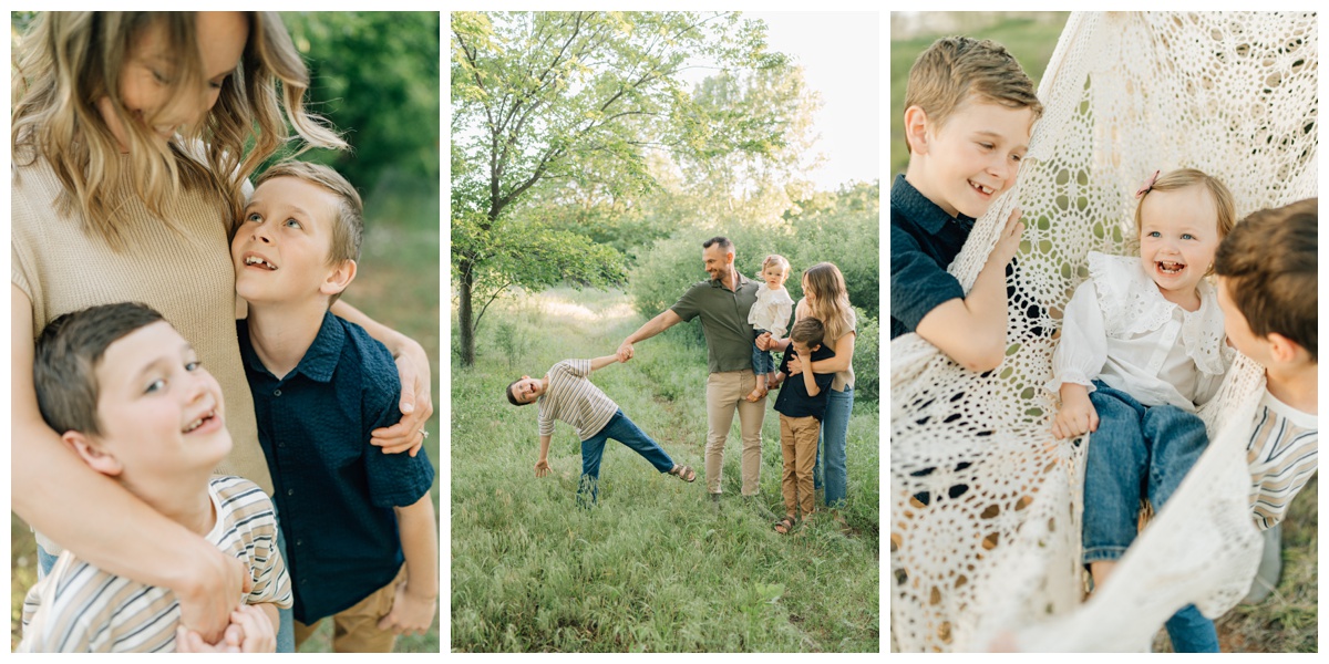 sunset family session with Haley Kinzie photography family outside moving and playing