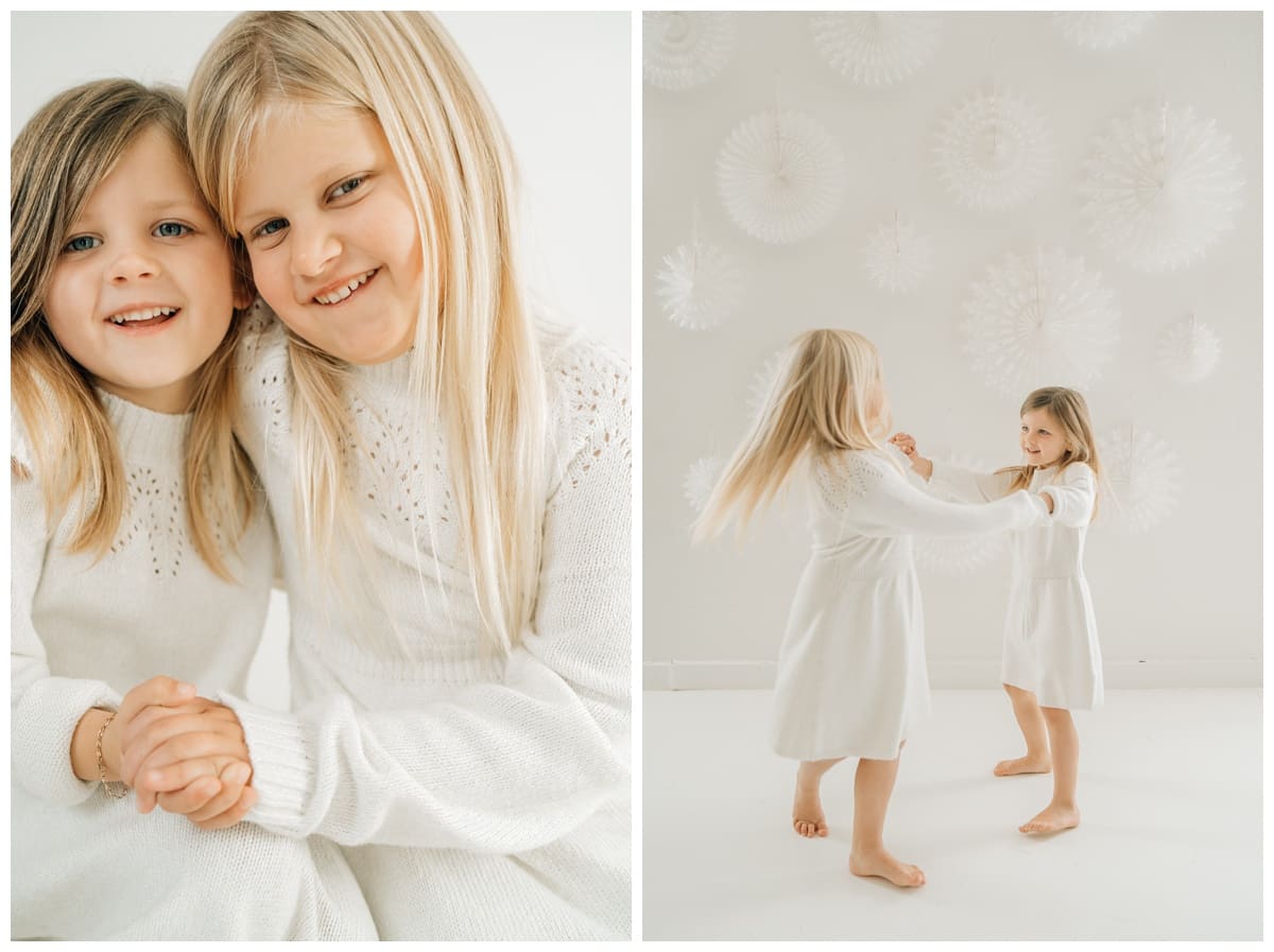 Sisters in winter family photos wearing sweater dresses for outfit ideas