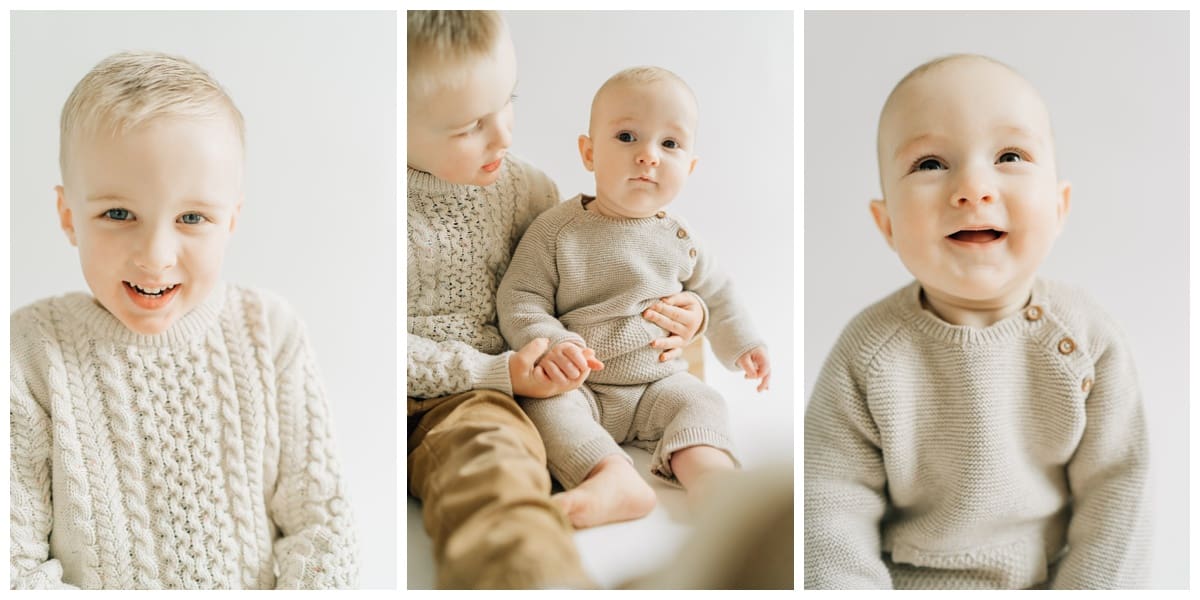 What to wear for winter studio session. Toddler boy with baby brother. 