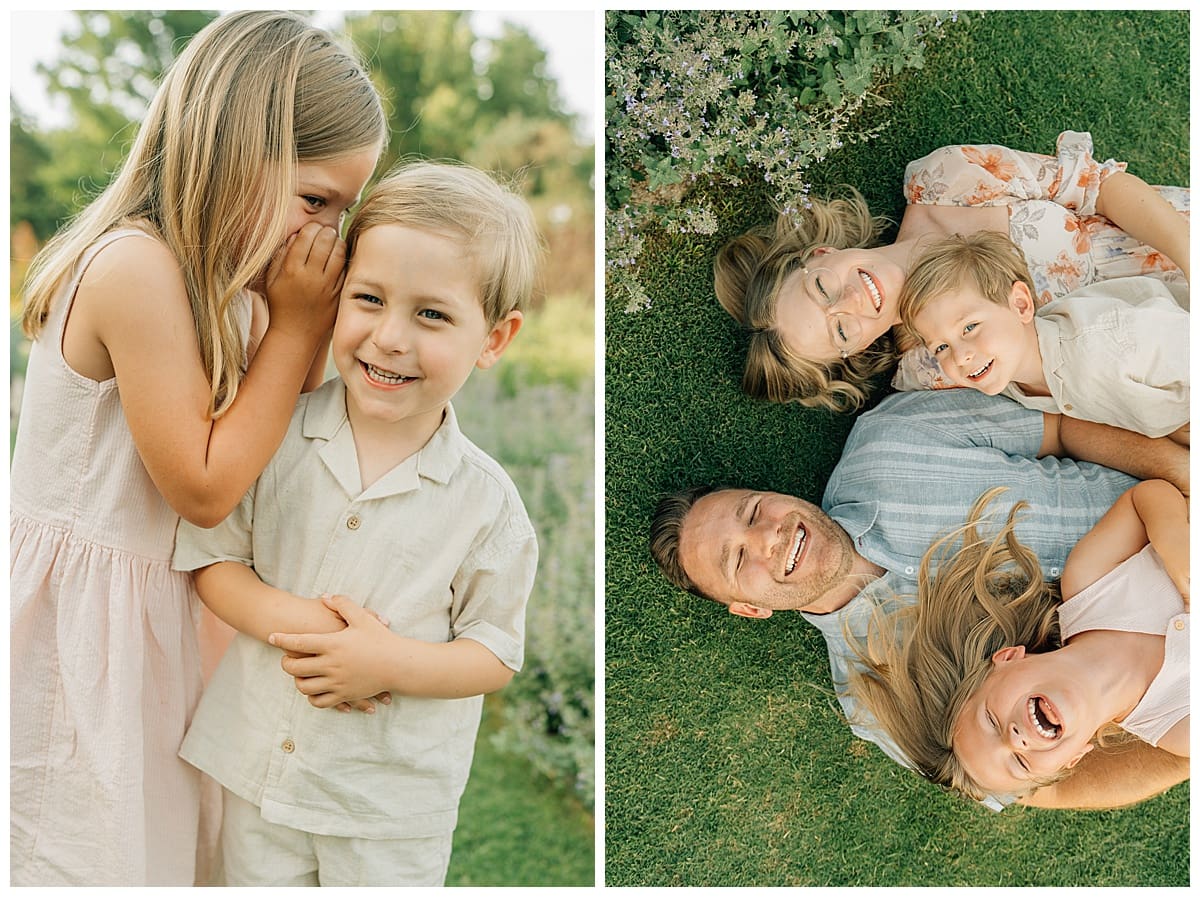 Joyful sibling portraits and emotional parent embraces captured during heartfelt outdoor family photo session.